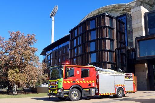 MFS fire truck in front of Adelaide Oval.