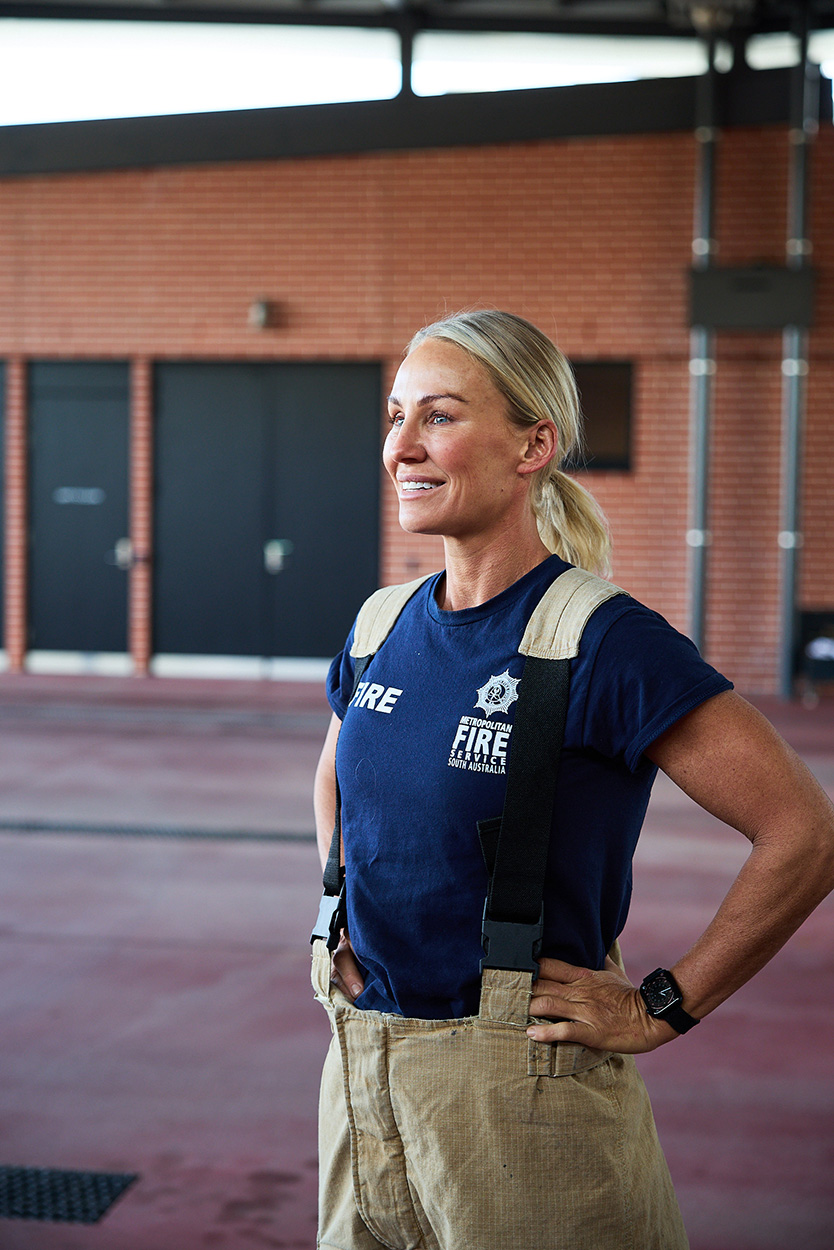 MFS Female Firefighter in PPE uniform.