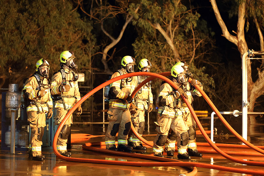MFS Recruits at a fire hose drill.